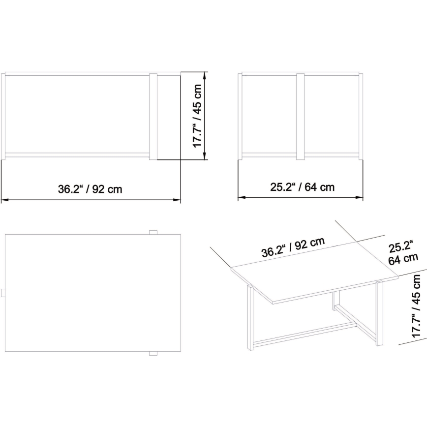 Coffee table MERIDETHS 45x92 cm gold/white