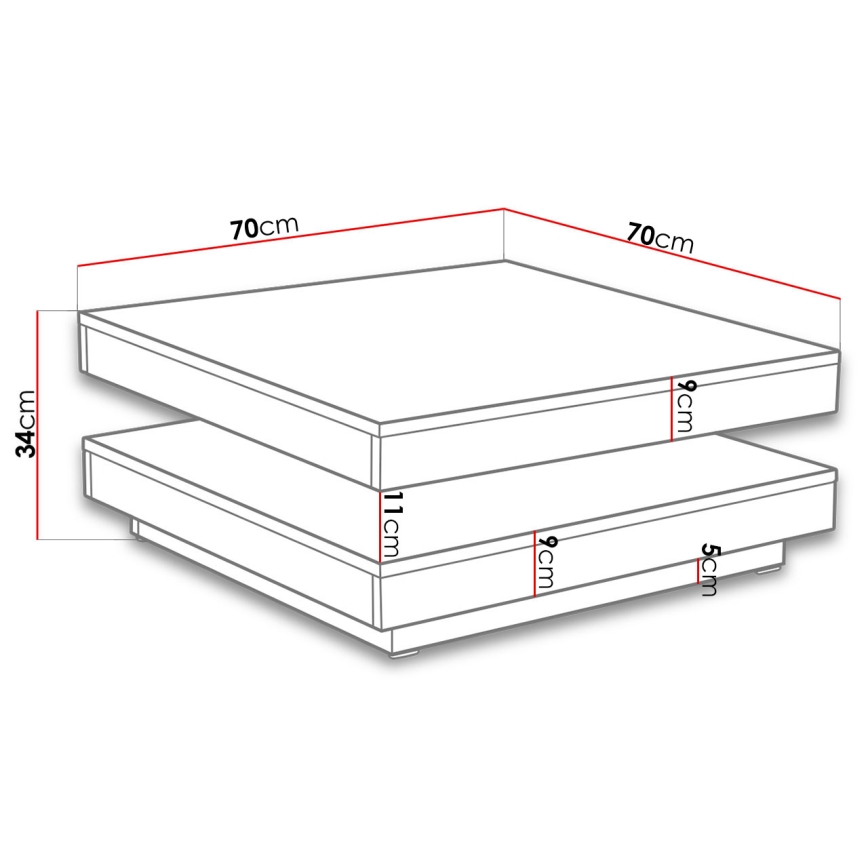Coffee table NENANI 34x70 cm grey/oak wotan