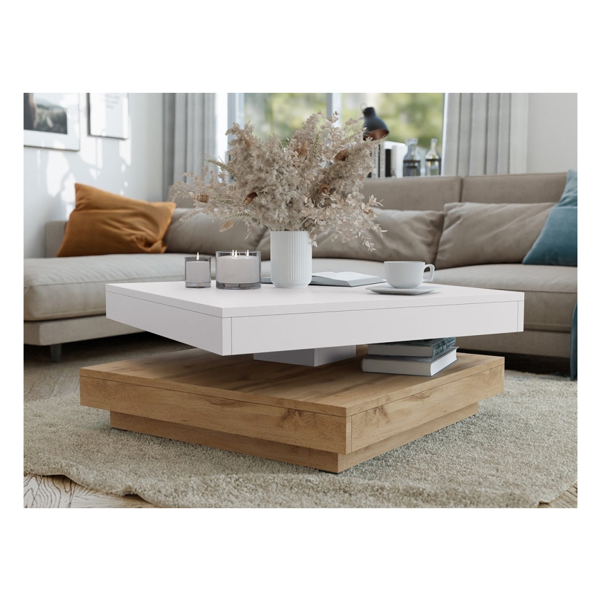 Coffee table NENANI 34x70 cm white/oak wotan