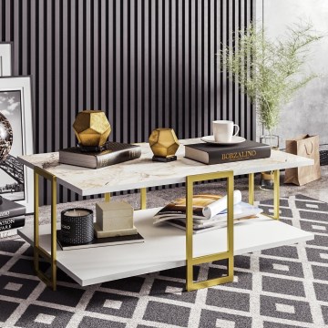 Coffee table POLKA 36,6x91,5 cm gold/white