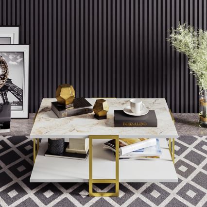 Coffee table POLKA 36,6x91,5 cm gold/white