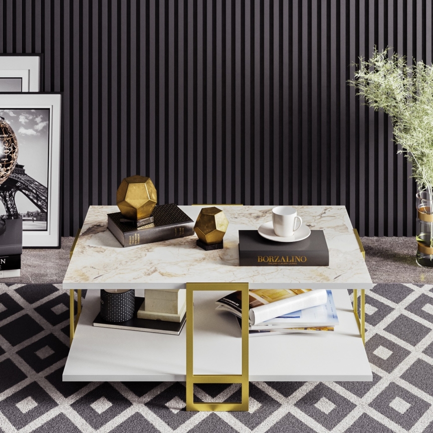 Coffee table POLKA 36,6x91,5 cm gold/white