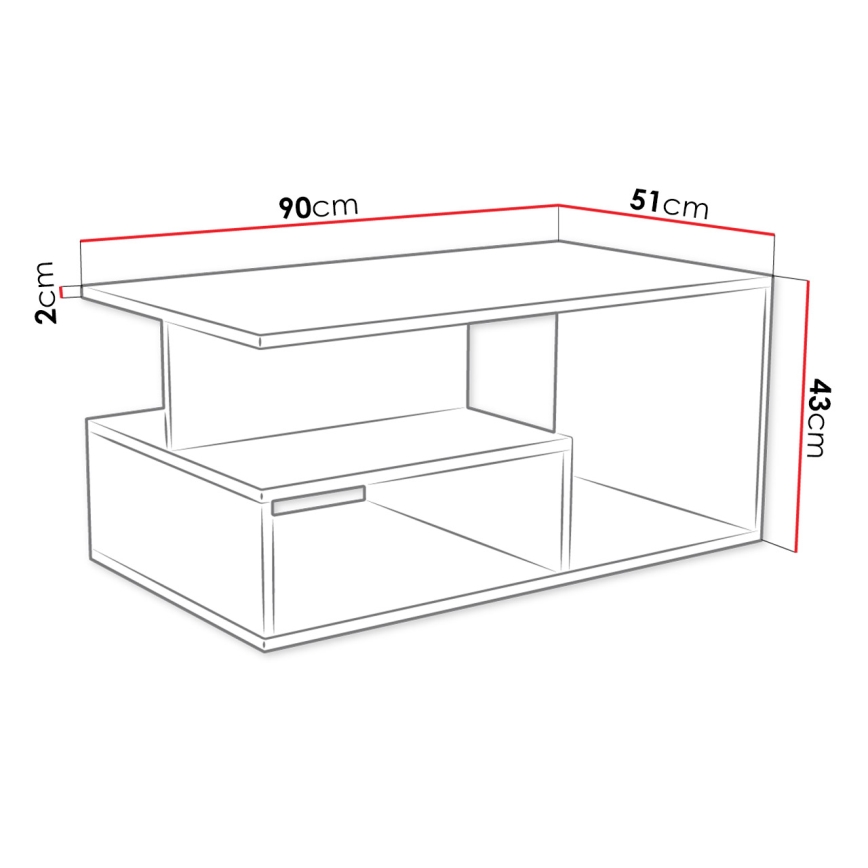 Coffee table PRIMA 43x90 cm white