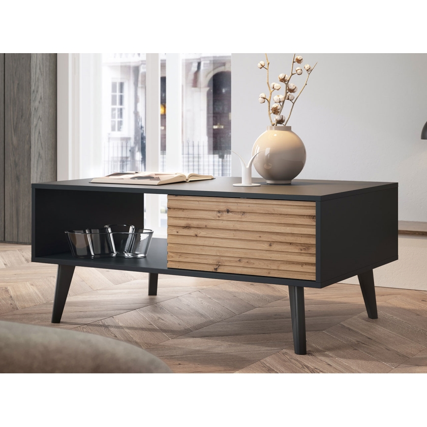 Coffee table WILLOW 46x104 cm black/oak artisan