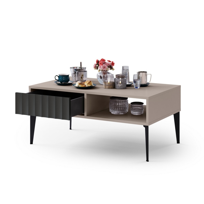 Coffee table with a drawer RONJA taupe/black