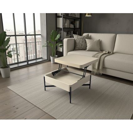 Coffee table with lift-top and shelf OASIS 75x75 cm cream/black