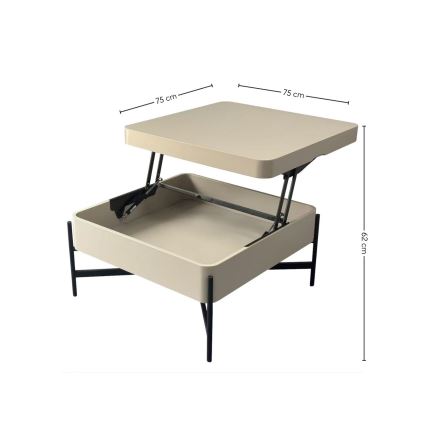 Coffee table with lift-top and shelf OASIS 75x75 cm cream/black