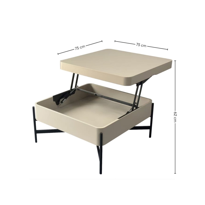 Coffee table with lift-top and shelf OASIS 75x75 cm cream/black