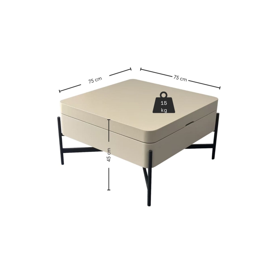 Coffee table with lift-top and shelf OASIS 75x75 cm cream/black