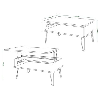 Coffee table with lifting top and shelf HALIJA grey/black