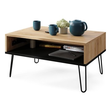 Coffee table with lifting top and shelf HALIJA oak/black