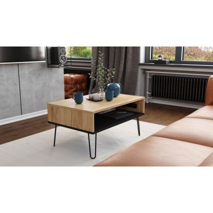 Coffee table with lifting top and shelf HALIJA oak/black