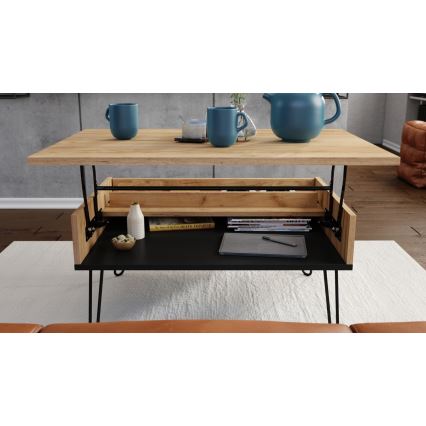 Coffee table with lifting top and shelf HALIJA oak/black