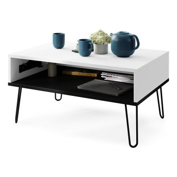 Coffee table with lifting top and shelf HALIJA white/black