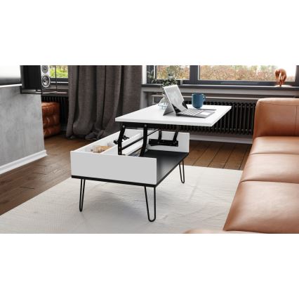 Coffee table with lifting top and shelf HALIJA white/black