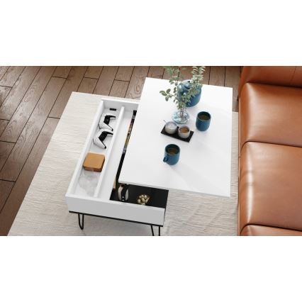 Coffee table with lifting top and shelf HALIJA white/black