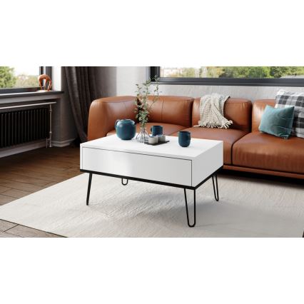 Coffee table with lifting top and shelf HALIJA white/black