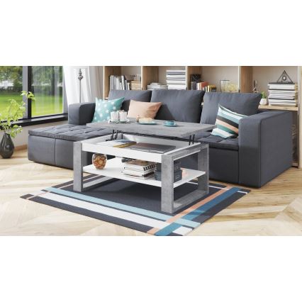 Coffee table with lifting top and shelf NEA grey/white