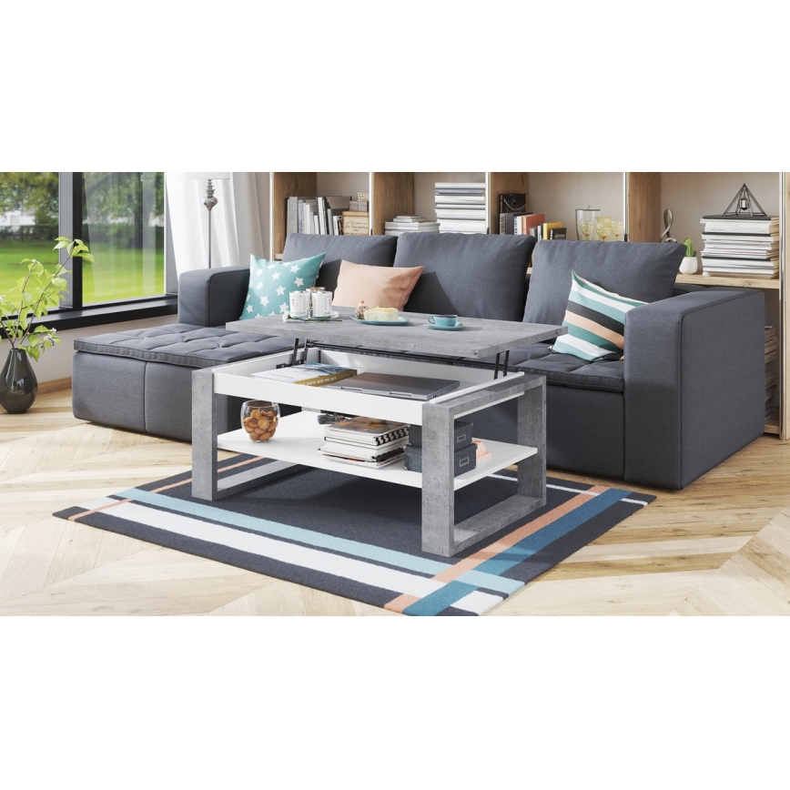 Coffee table with lifting top and shelf NEA grey/white