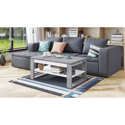 Coffee table with lifting top and shelf NEA grey/white
