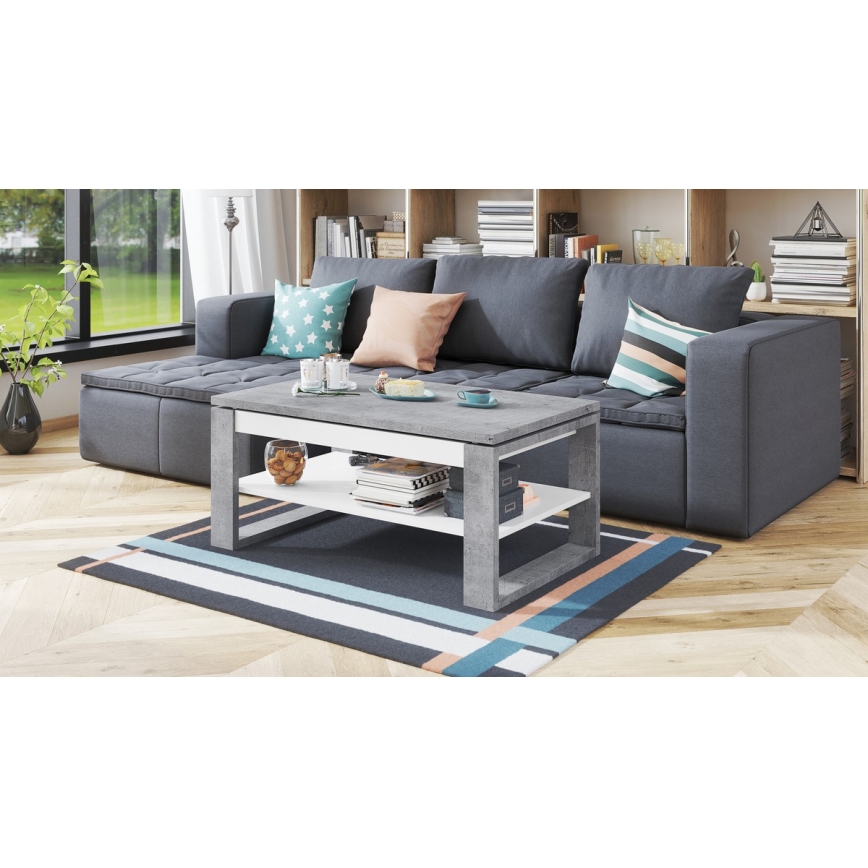 Coffee table with lifting top and shelf NEA grey/white