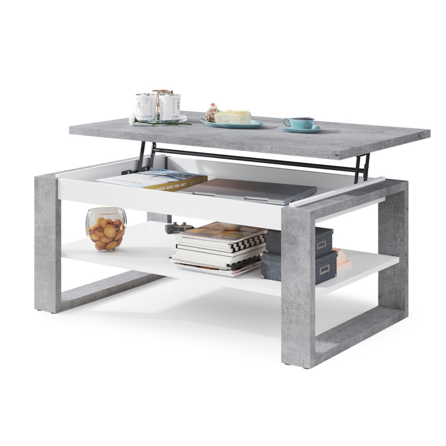 Coffee table with lifting top and shelf NEA grey/white