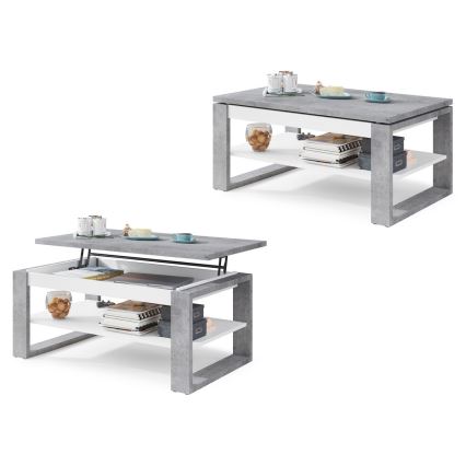 Coffee table with lifting top and shelf NEA grey/white
