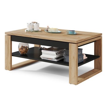Coffee table with lifting top and shelf NEA oak/black