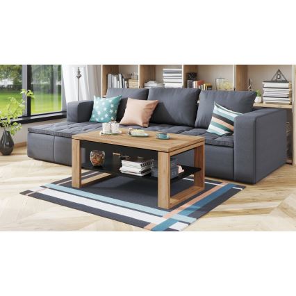 Coffee table with lifting top and shelf NEA oak/black