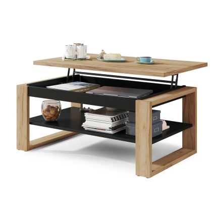 Coffee table with lifting top and shelf NEA oak/black