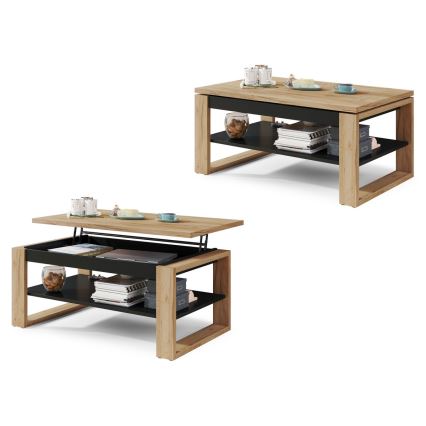 Coffee table with lifting top and shelf NEA oak/black