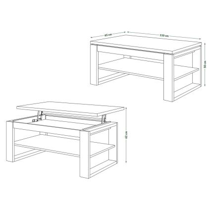Coffee table with lifting top and shelf NEA oak/black