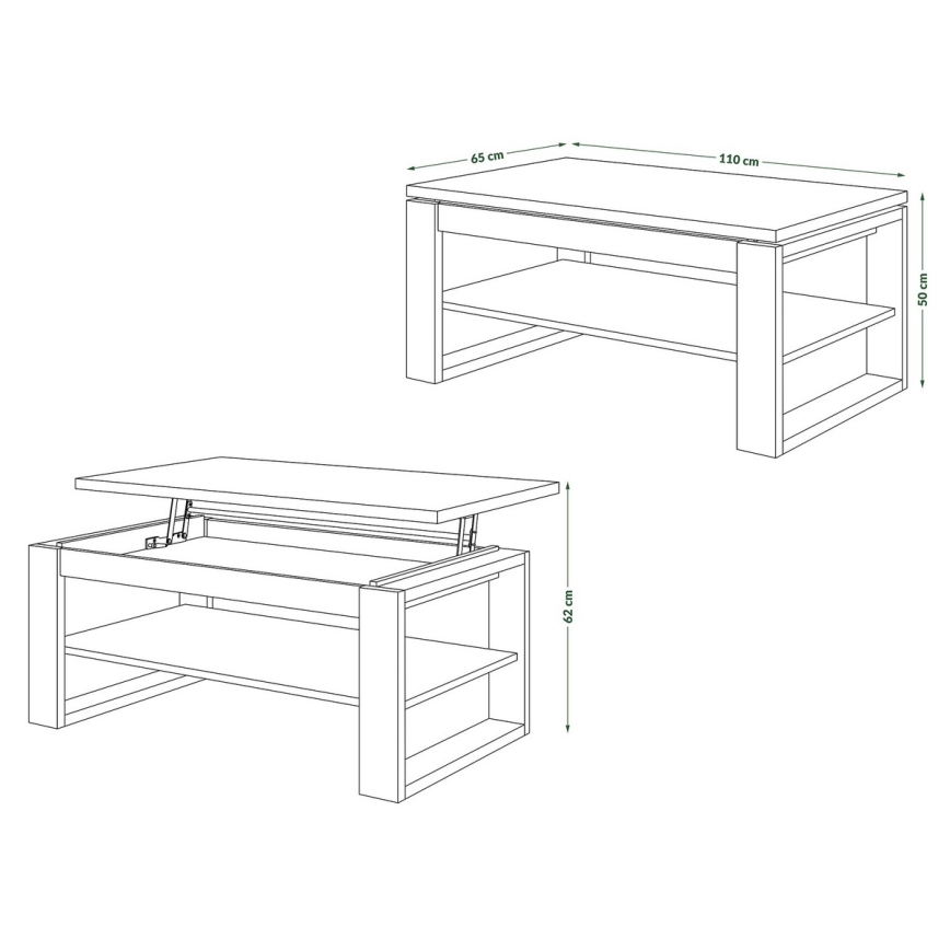 Coffee table with lifting top and shelf NEA oak/black