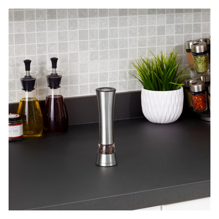 Cole&Mason - Electric salt or pepper grinder BURFORD 4xAAA 18 cm matte chrome