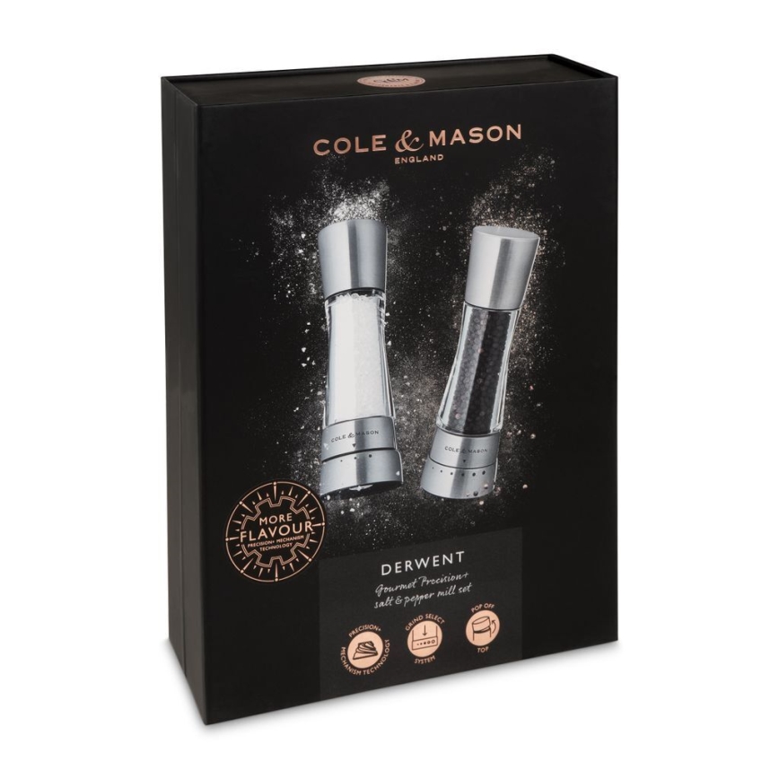 Cole&Mason - Set of salt and pepper grinders DERWENT 2 pcs 19 cm shiny chrome
