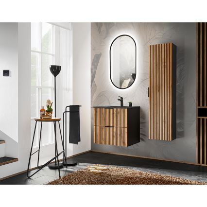 COMAD XILO BLACK WOTAN 82-60-D-2S - Under-sink bathroom cabinet XILO 57x60.2 cm, Black/Wotan Oak