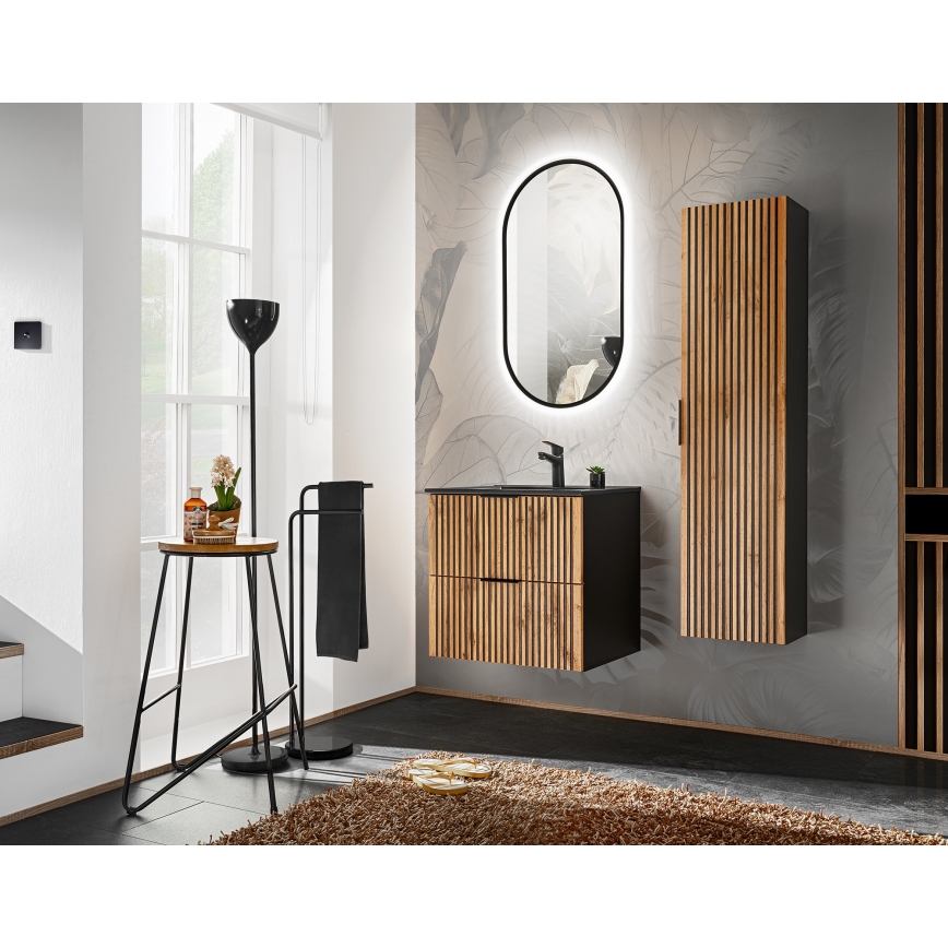 COMAD XILO BLACK WOTAN 82-60-D-2S - Under-sink bathroom cabinet XILO 57x60.2 cm, Black/Wotan Oak