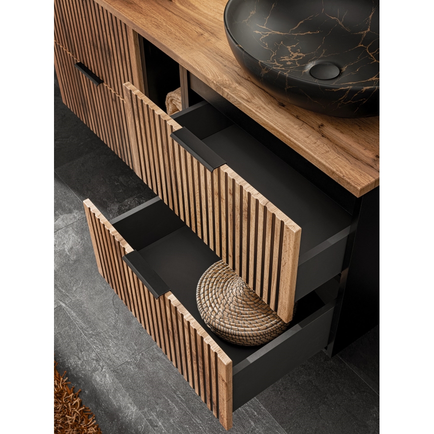 COMAD XILO BLACK WOTAN 82-60-D-2S - Under-sink bathroom cabinet XILO 57x60.2 cm, Black/Wotan Oak