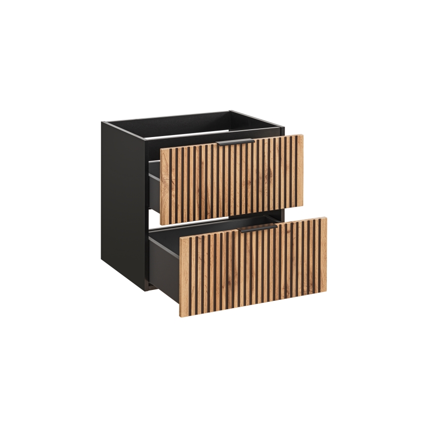 COMAD XILO BLACK WOTAN 82-60-D-2S - Under-sink bathroom cabinet XILO 57x60.2 cm, Black/Wotan Oak