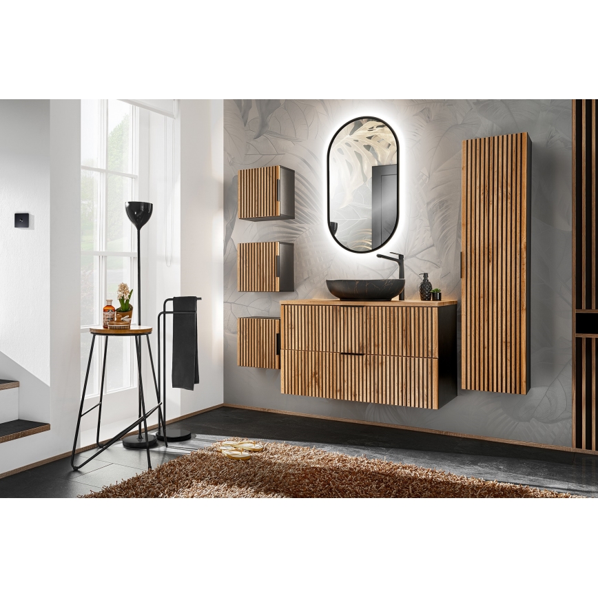 COMAD XILO BLACK WOTAN 82-80-D-2S - XILO bathroom vanity unit 57x80,2 cm in black/Wotan oak
