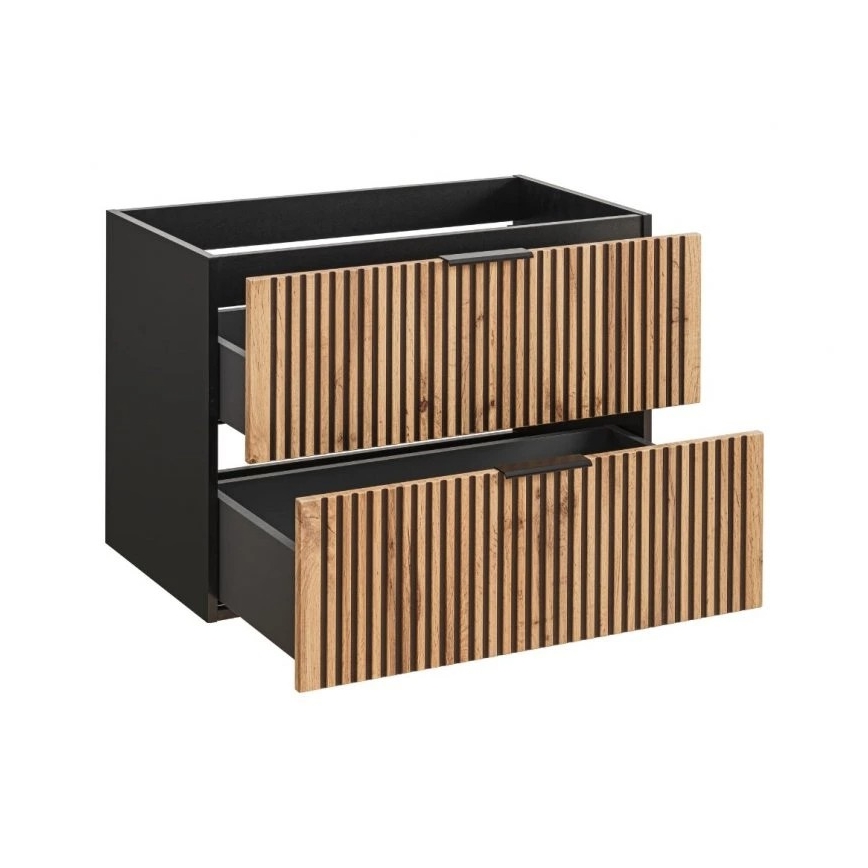 COMAD XILO BLACK WOTAN 82-80-D-2S - XILO bathroom vanity unit 57x80,2 cm in black/Wotan oak