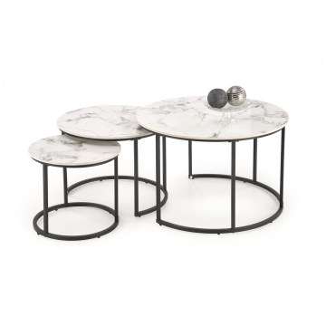 COMORO 3-Piece Coffee Table Set, White/Black