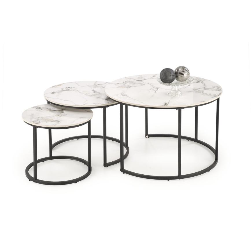 COMORO 3-Piece Coffee Table Set, White/Black