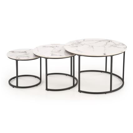 COMORO 3-Piece Coffee Table Set, White/Black