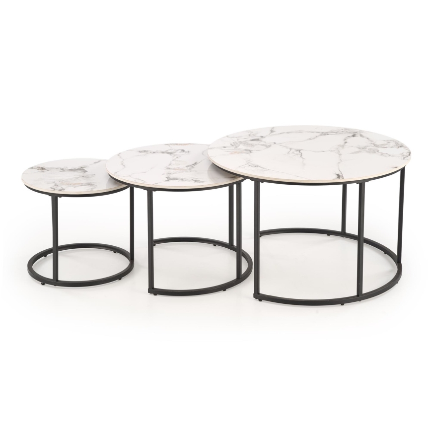 COMORO 3-Piece Coffee Table Set, White/Black