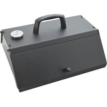 Compact pizza oven with door and built-in thermometer, 40 x 35.5 x 21 cm, black