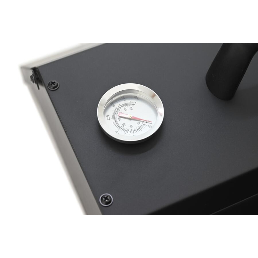 Compact pizza oven with door and built-in thermometer, 40 x 35.5 x 21 cm, black