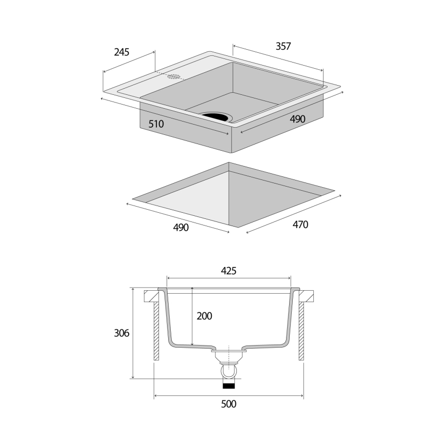 Concept DG00C50BC - CUBIS Kitchen Sink 49x51 cm granite/black