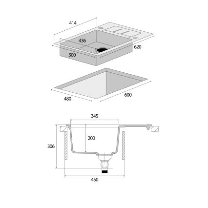 Concept DG05C45BC - CUBIS Kitchen Sink 50 x 62 cm Granite/Black