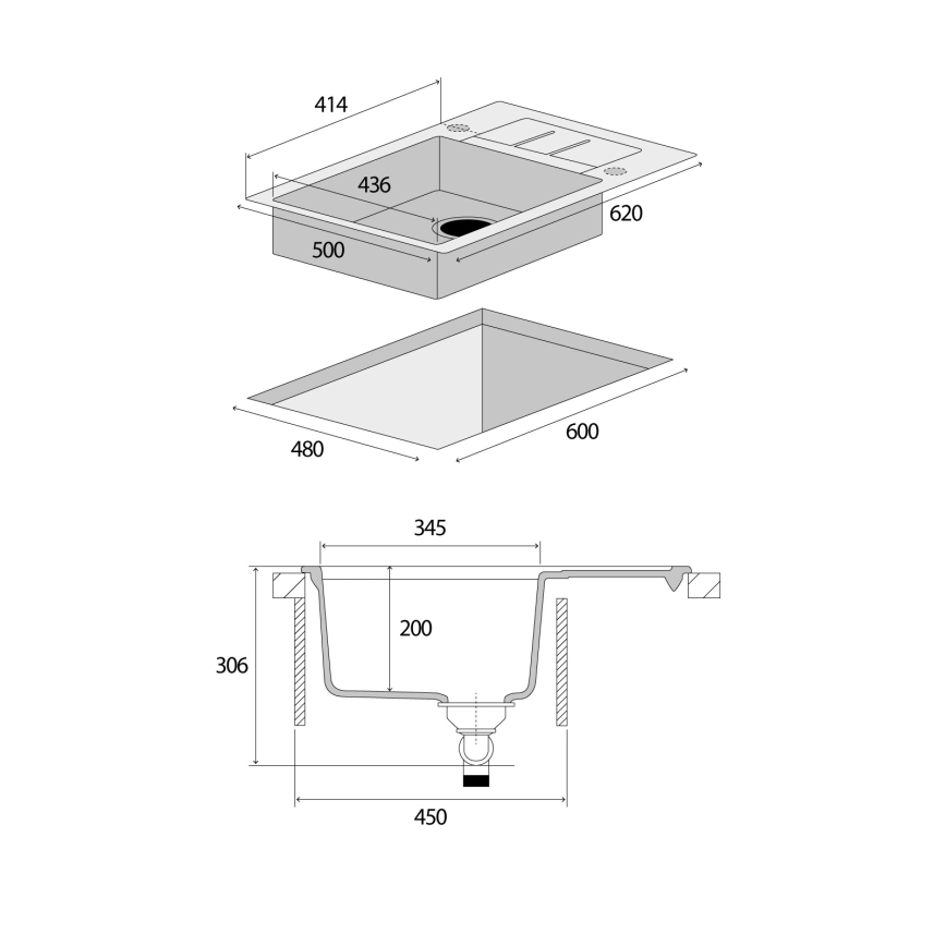 Concept DG05C45BC - CUBIS Kitchen Sink 50 x 62 cm Granite/Black